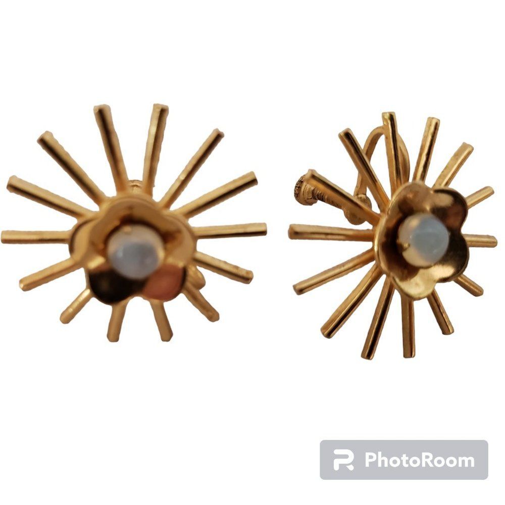 Vintage Atomic Starburst Moonglow Screw Back Earrings MCM Mid Century Clip On